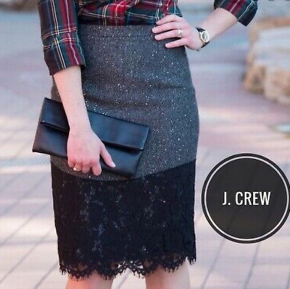 NWT J.crew Perfect Party with Lace Trim Sparkly Pencil Skirt Grey & Black size 4 - Picture 12 of 14